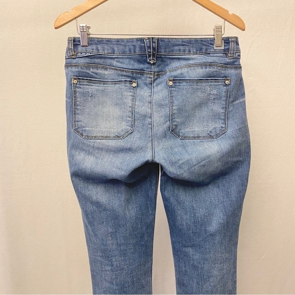 Democracy 6 Slim Straight Flood Jeans Frayed Hem Paisley Embroidered Mid Rise - Picture 6 of 13